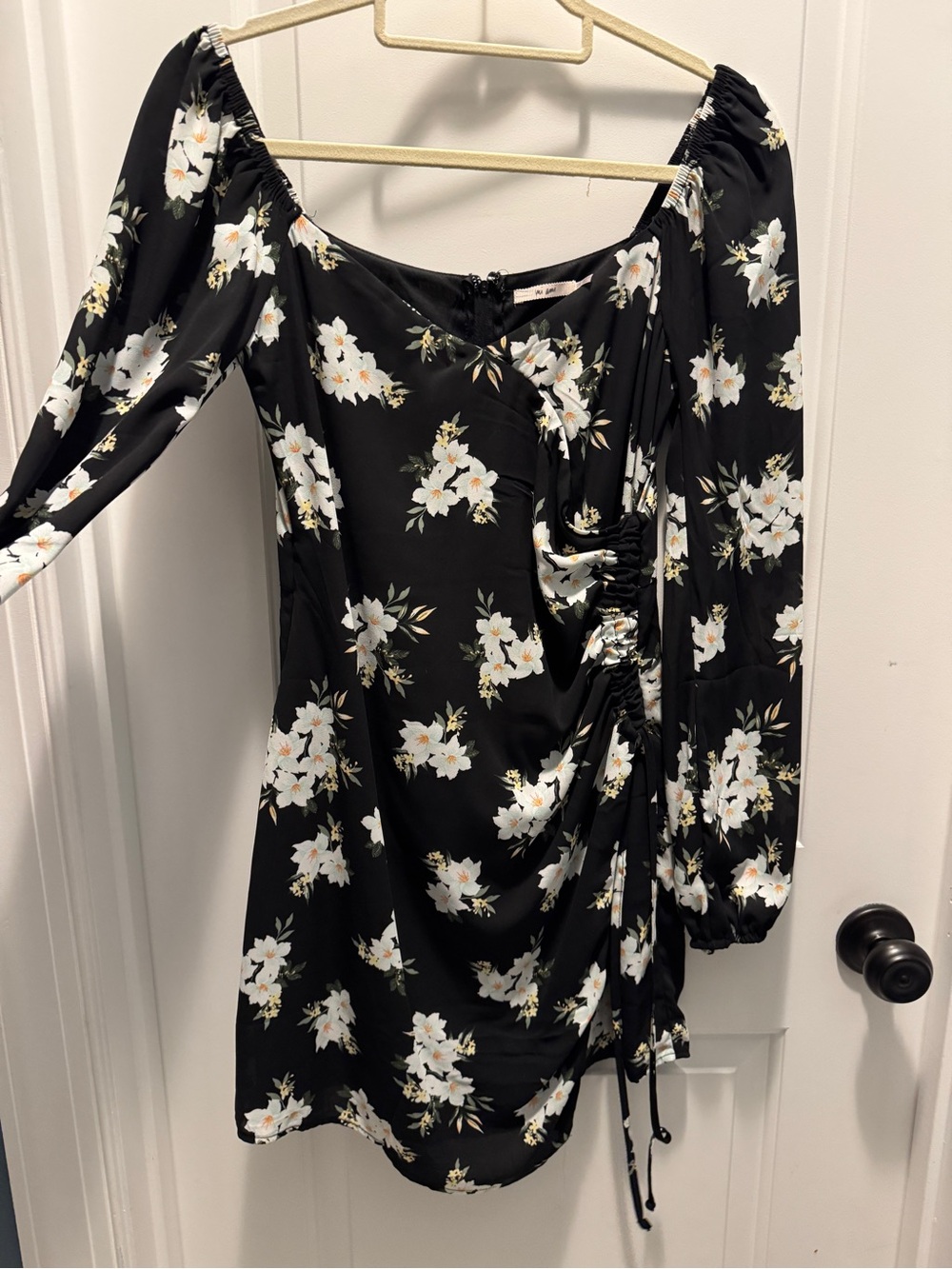 miami Black Mini Dress with White Floral Print